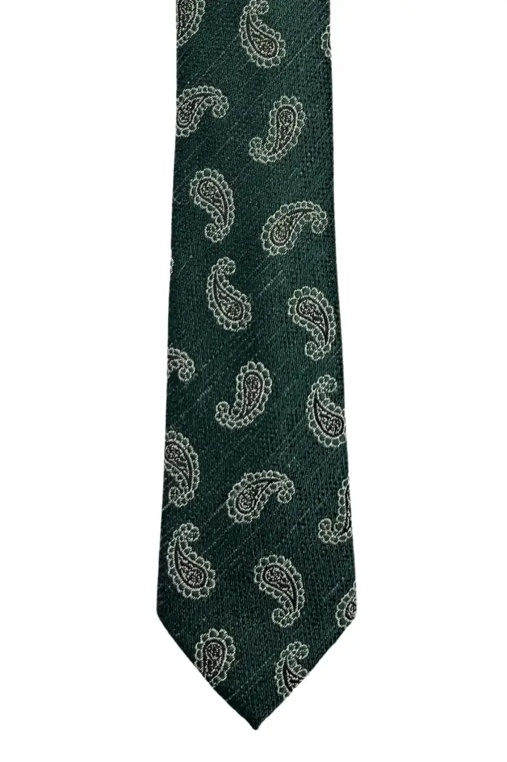 Green Paisley Microfiber Necktie for Men