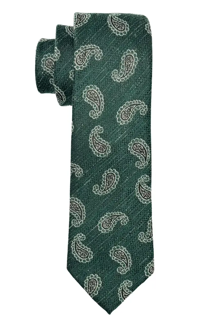 Green Paisley Microfiber Necktie for Men