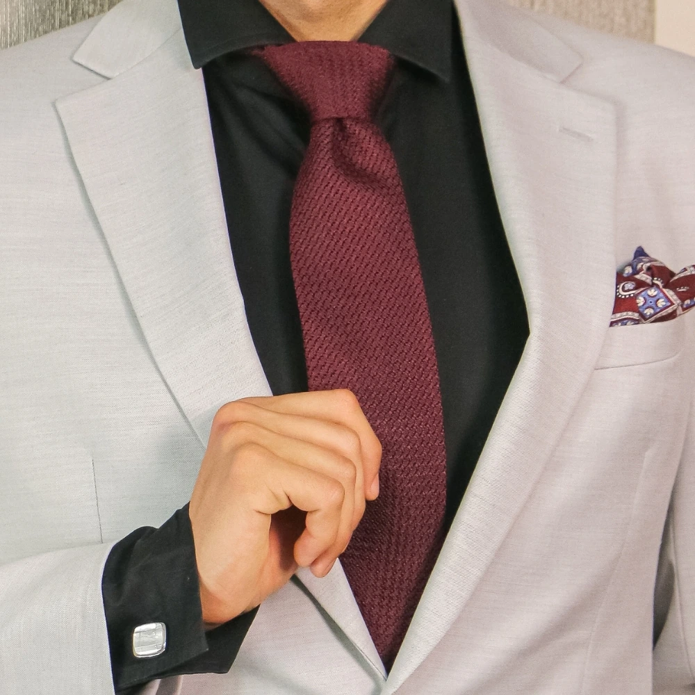 Red Solid Grenadine Silk Necktie for Men