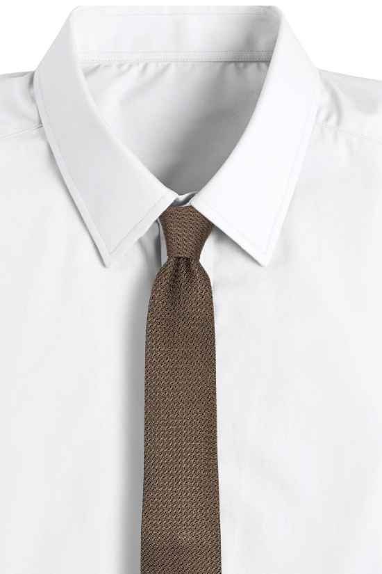 Brown Solid Grenadine Silk Necktie for Men