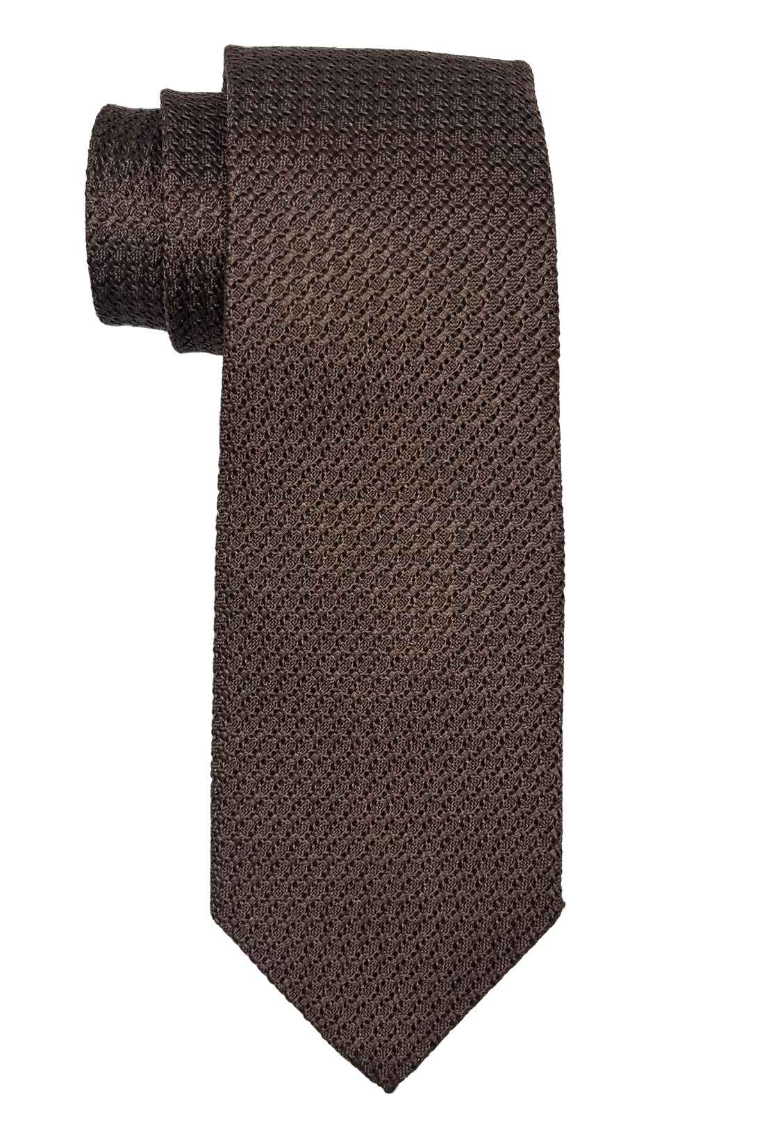 Brown Solid Grenadine Silk Necktie for Men