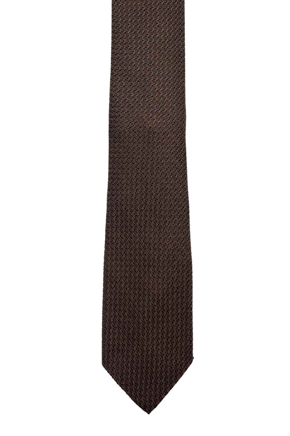 Brown Solid Grenadine Silk Necktie for Men