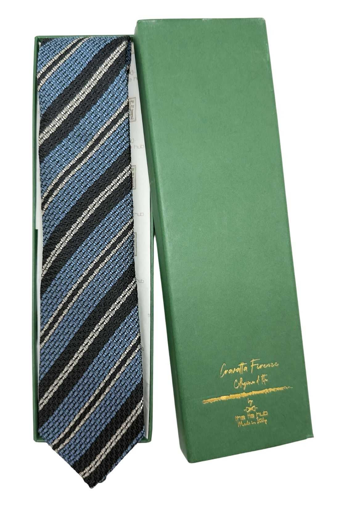 Blue Striped Grenadine Silk Necktie for Men