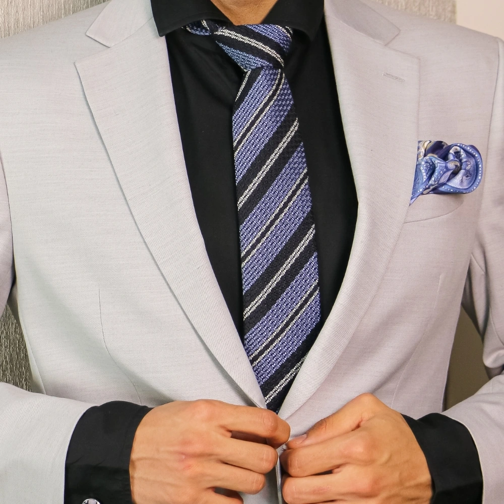 Blue Striped Grenadine Silk Necktie for Men