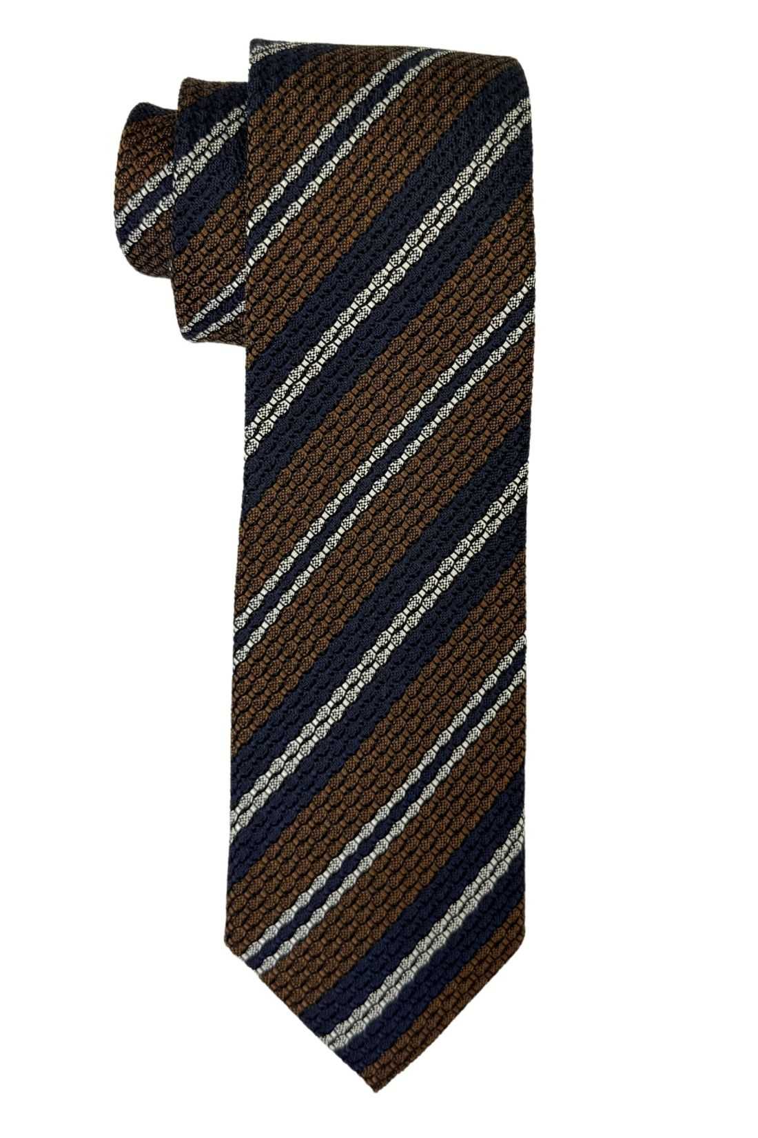 Brown Striped Grenadine Silk Necktie for Men
