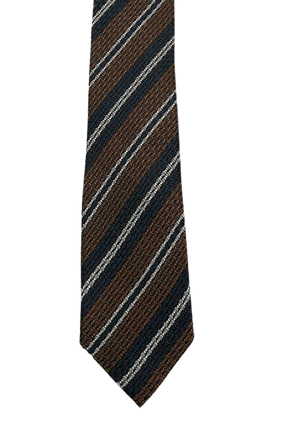 Brown Striped Grenadine Silk Necktie for Men
