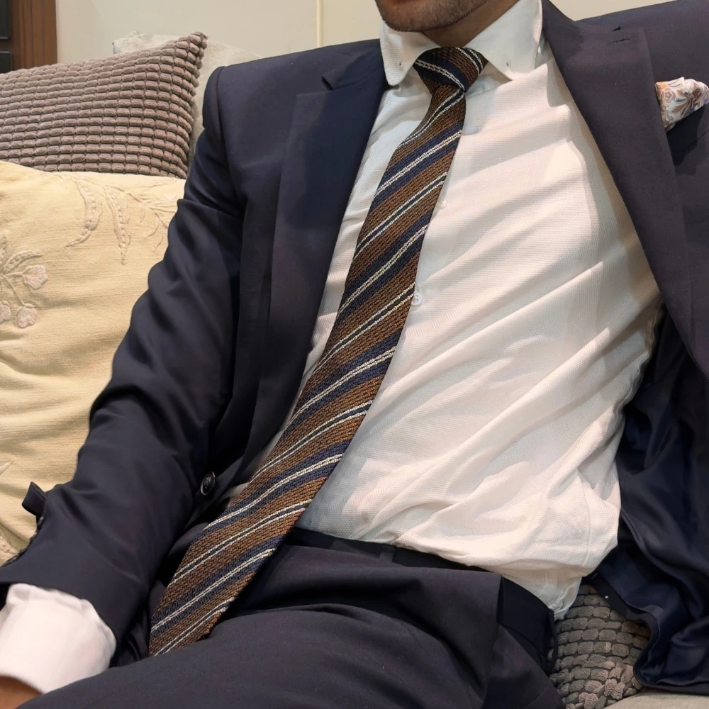 Brown Striped Grenadine Silk Necktie for Men