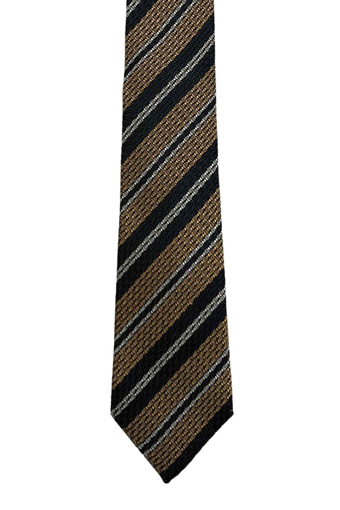 Yellow Striped Grenadine Silk Necktie for Men