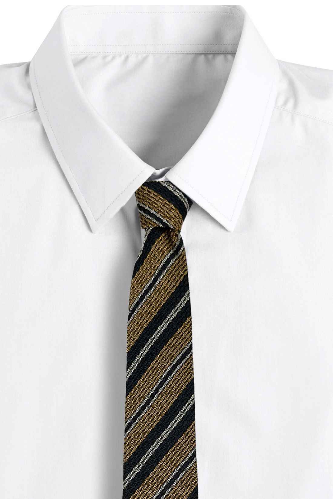 Yellow Striped Grenadine Silk Necktie for Men