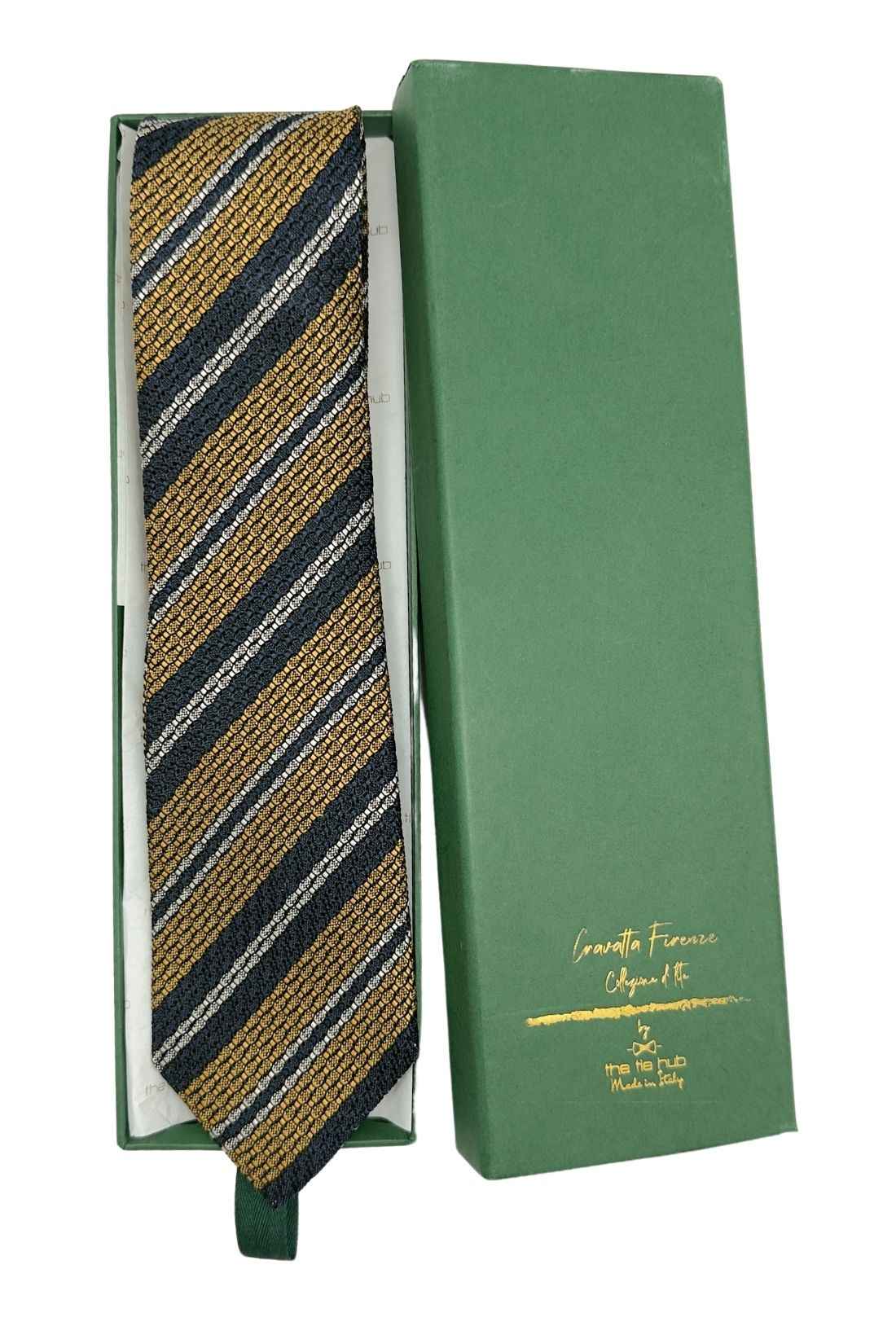 Yellow Striped Grenadine Silk Necktie for Men