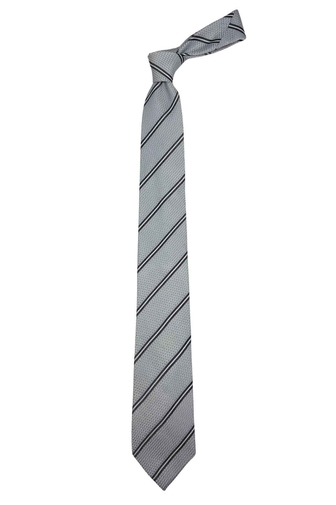 Grey Striped Grenadine Silk Necktie for Men