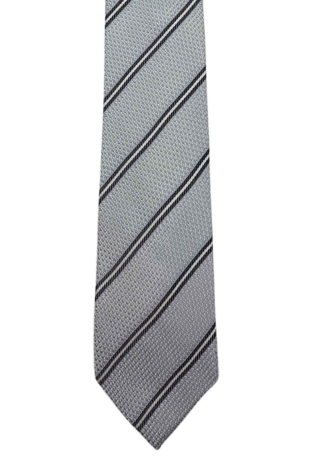 Grey Striped Grenadine Silk Necktie for Men