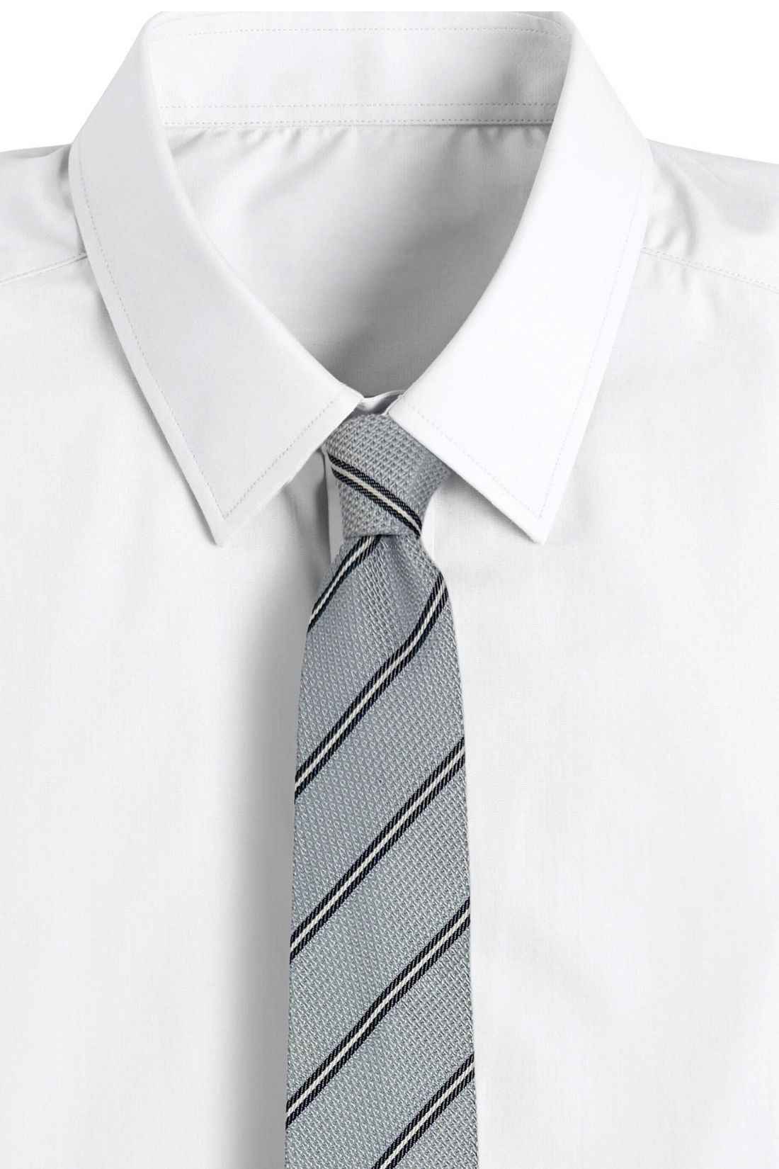 Grey Striped Grenadine Silk Necktie for Men