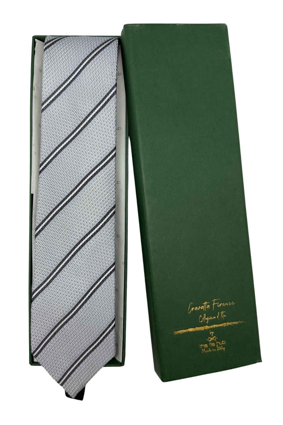 Grey Striped Grenadine Silk Necktie for Men