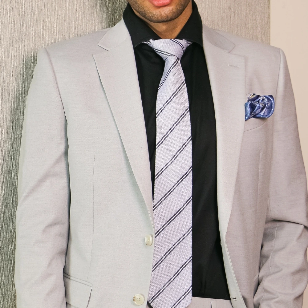 Grey Striped Grenadine Silk Necktie for Men