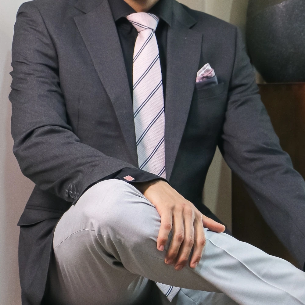 Pink Striped Grenadine Silk Necktie for Men