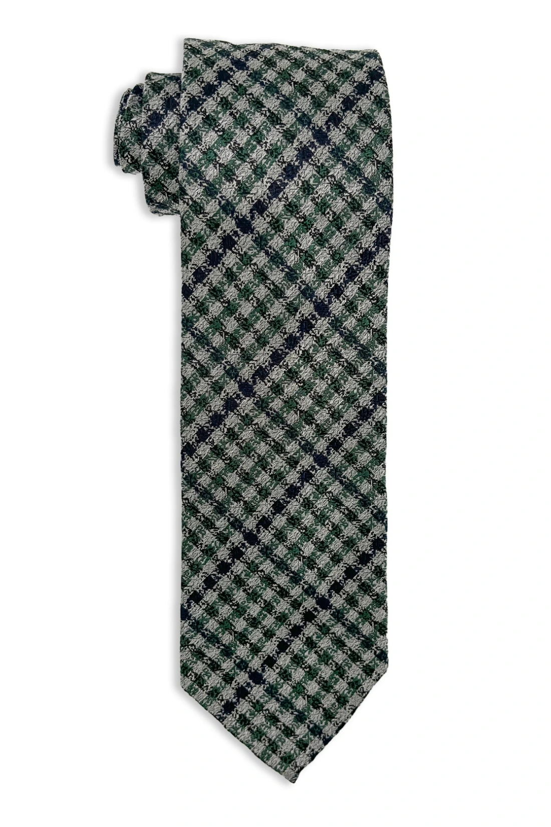 Green Checkered Italian Silk Necktie for Men