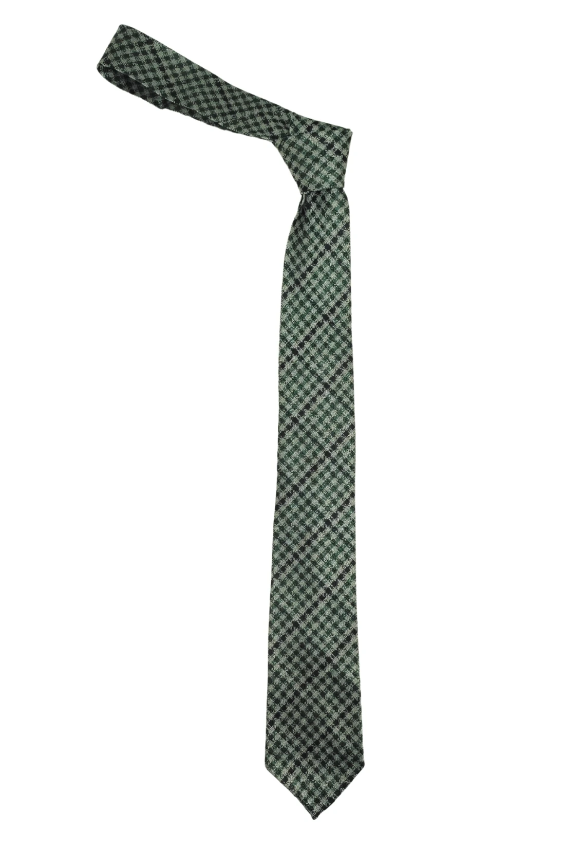 Green Checkered Italian Silk Necktie for Men