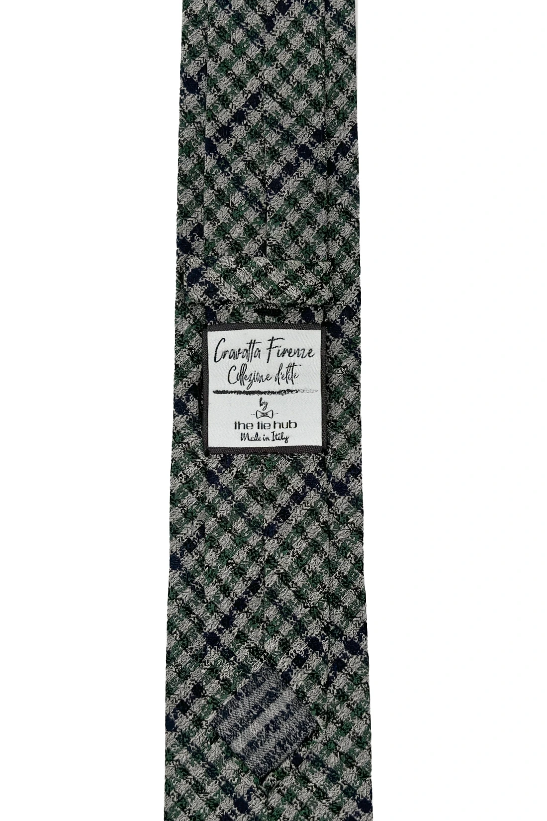 Green Checkered Italian Silk Necktie for Men