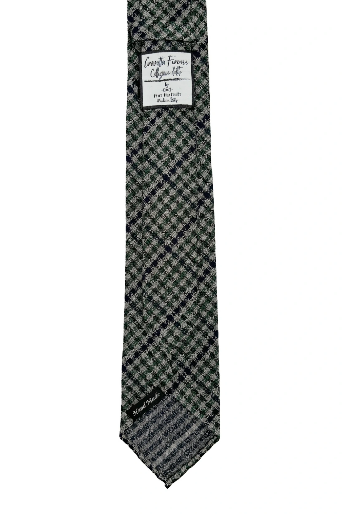 Green Checkered Italian Silk Necktie for Men