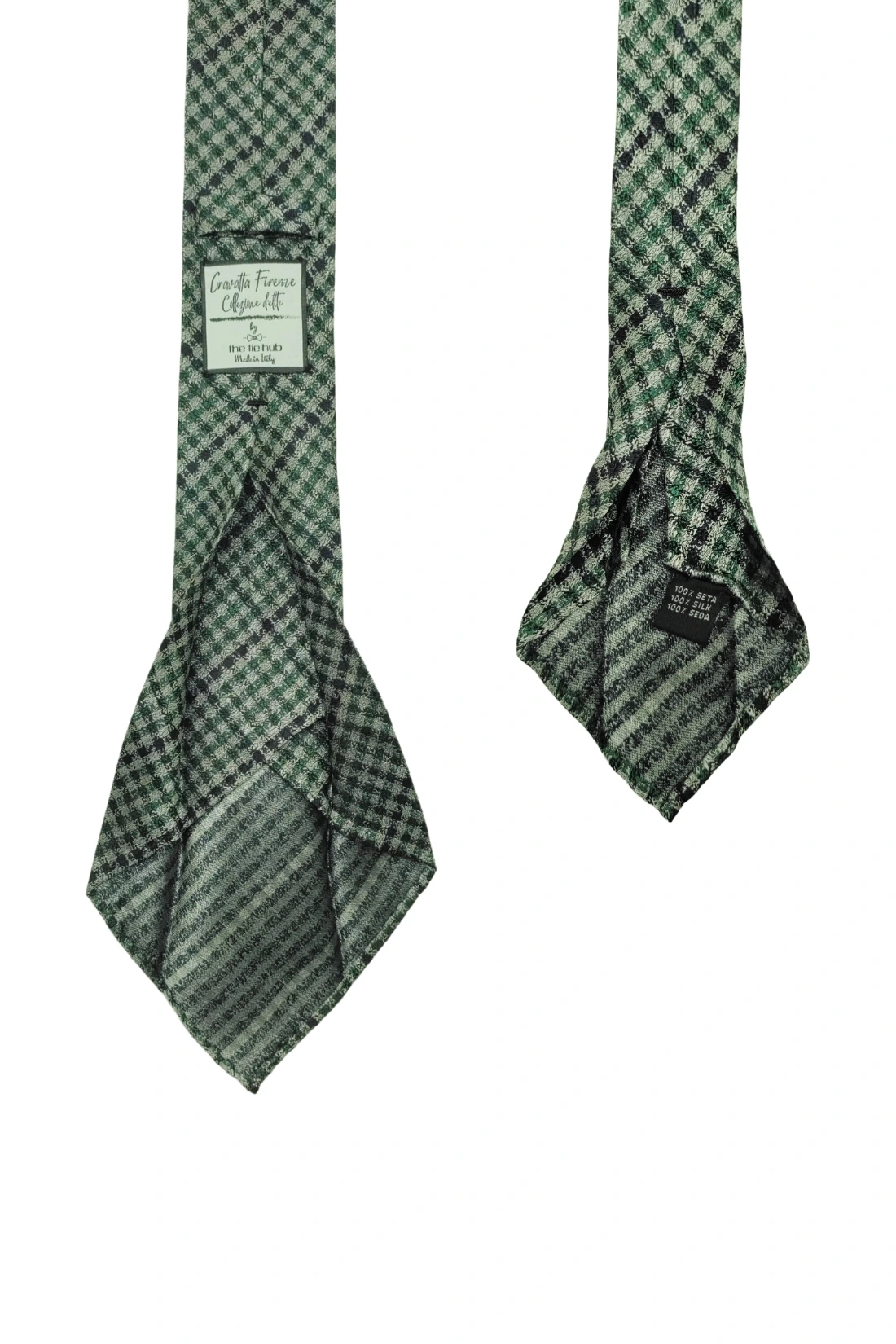 Green Checkered Italian Silk Necktie for Men