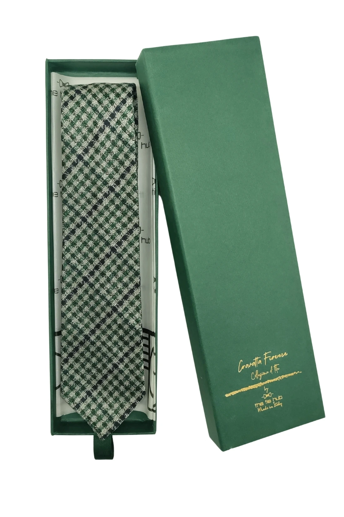 Green Checkered Italian Silk Necktie for Men