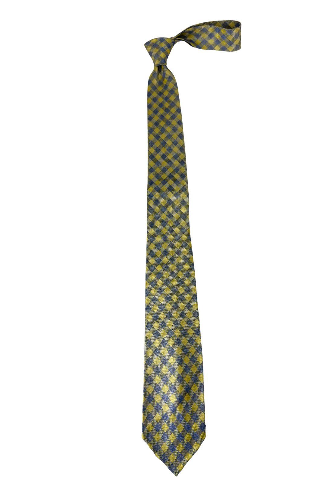 Yellow Checkered Italian Silk Necktie for Men