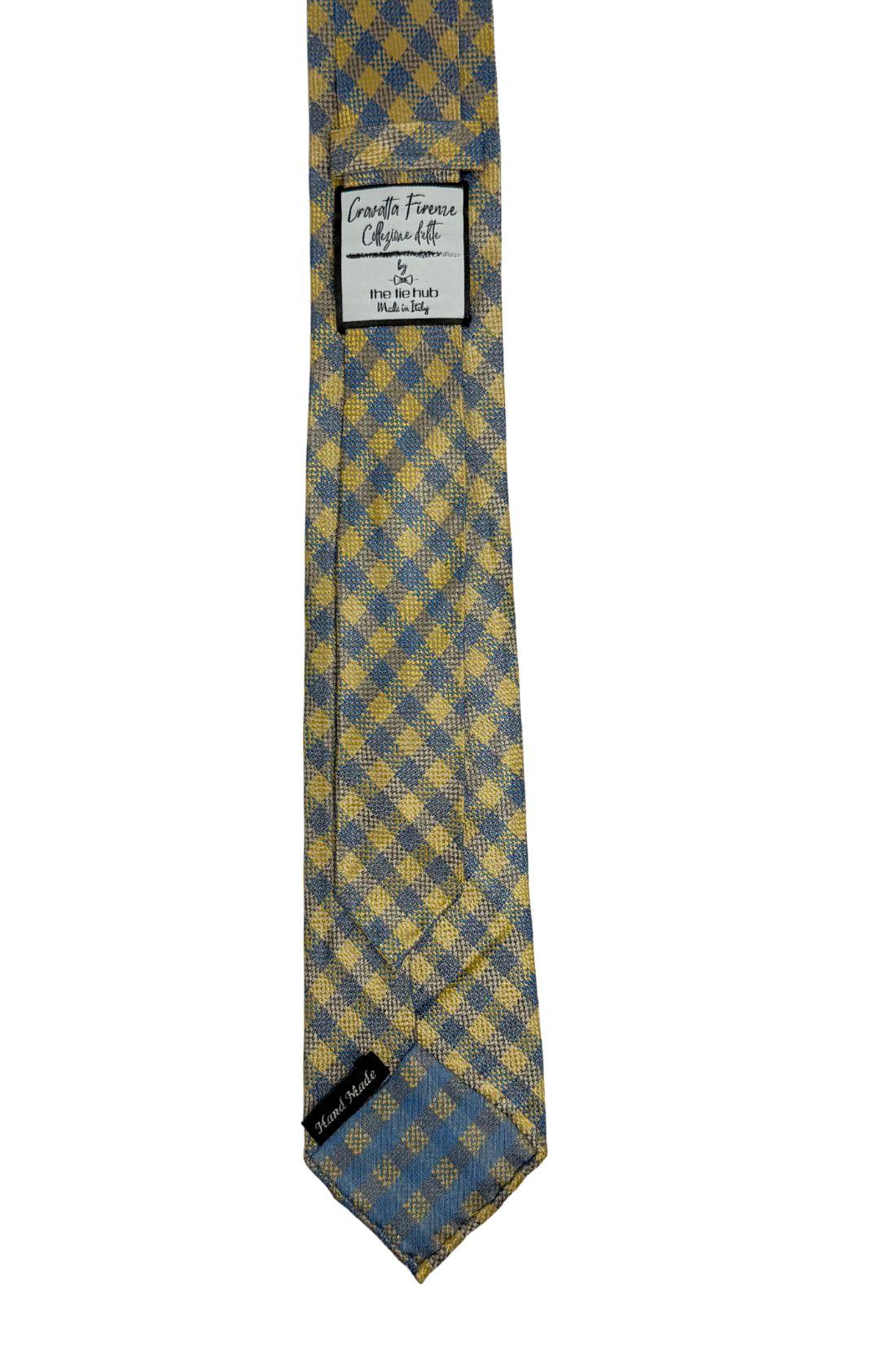 Yellow Checkered Italian Silk Necktie for Men
