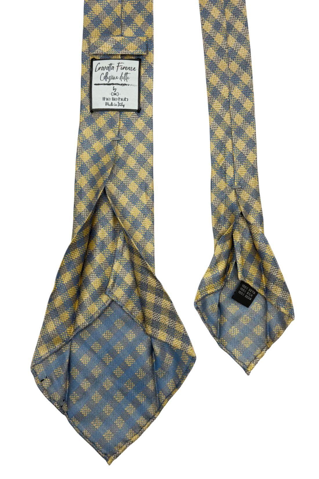 Yellow Checkered Italian Silk Necktie for Men