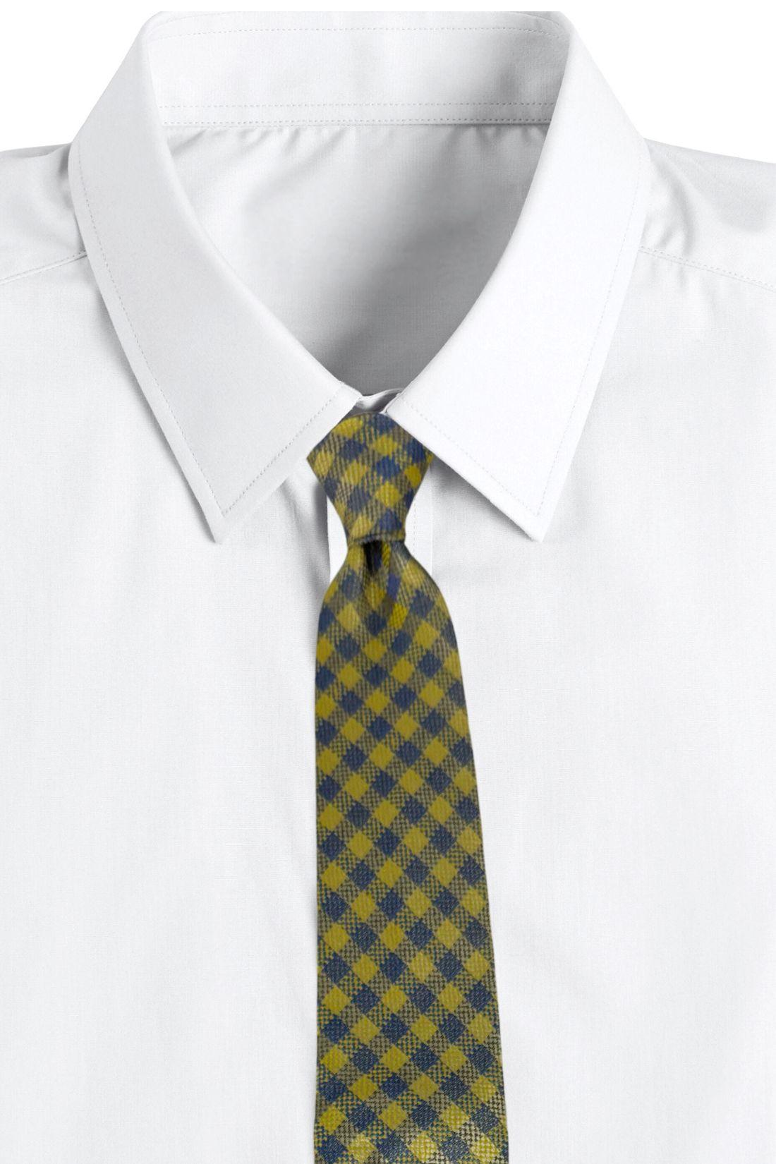 Yellow Checkered Italian Silk Necktie for Men