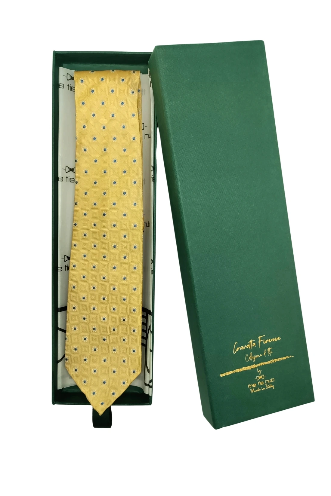Yellow Polka Dot Italian Silk Necktie for Men