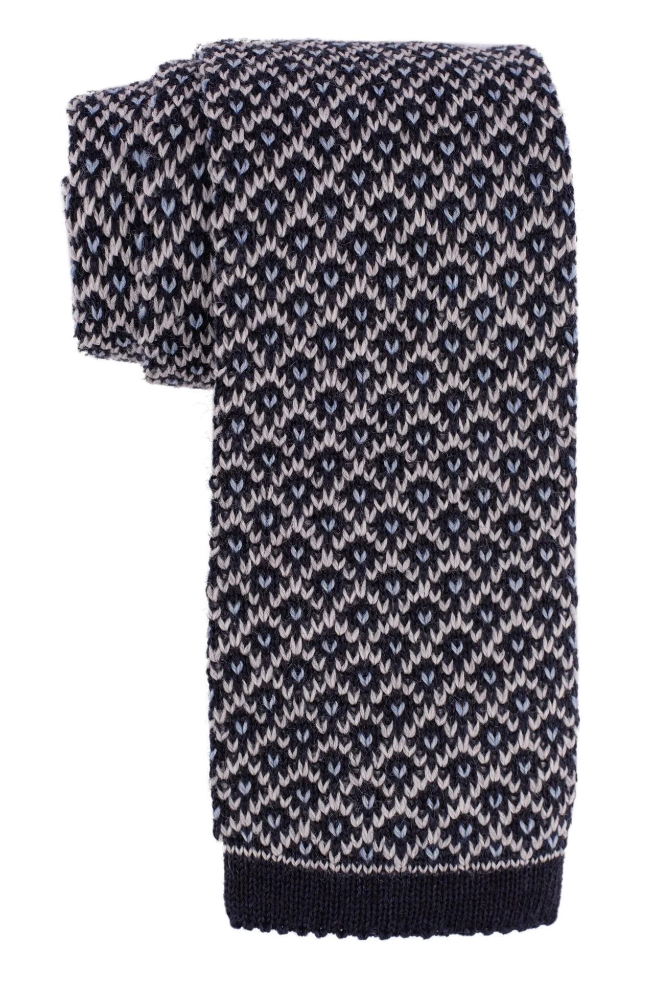 Blue Geometric Knitted Wool Necktie for Men