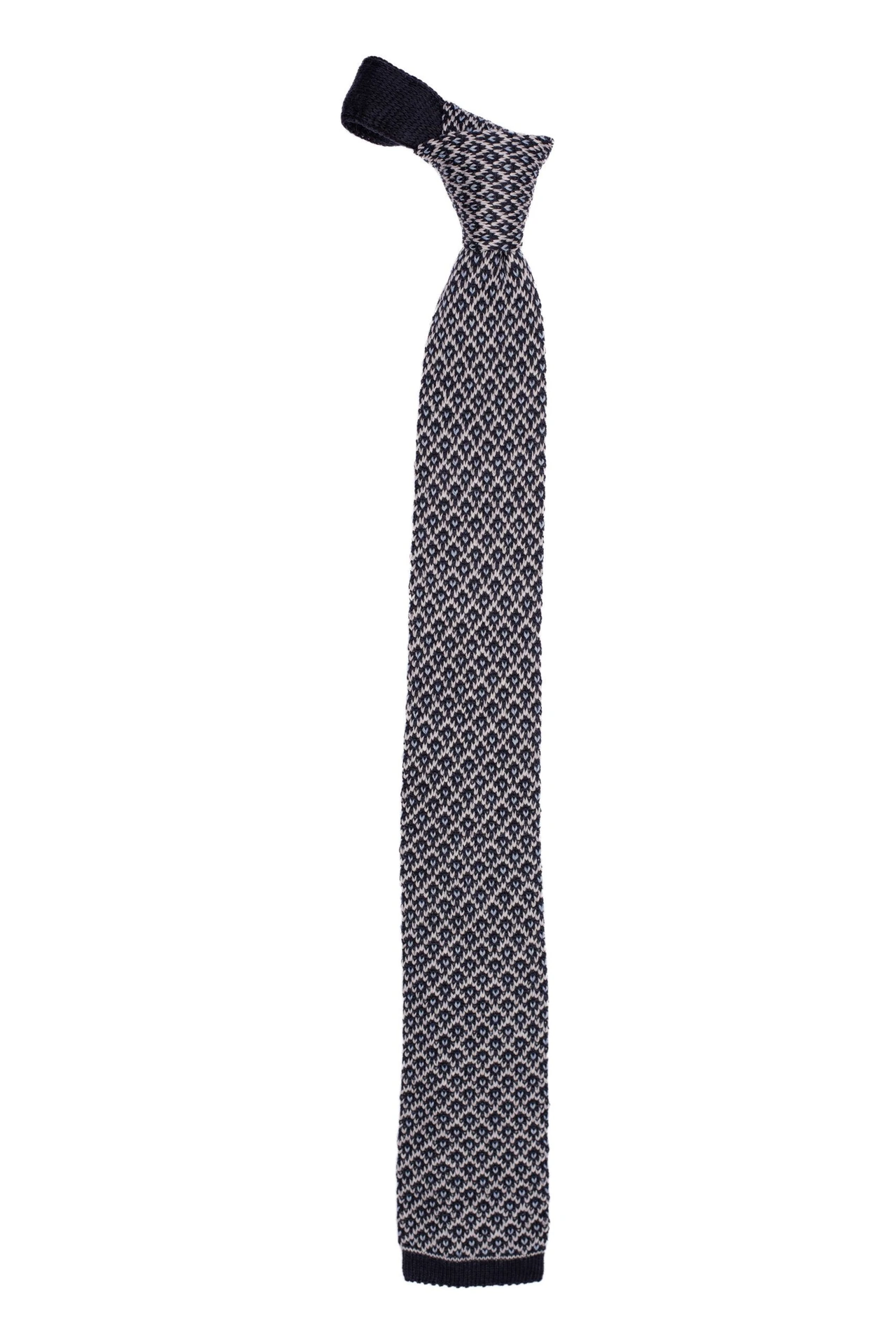 Blue Geometric Knitted Wool Necktie for Men