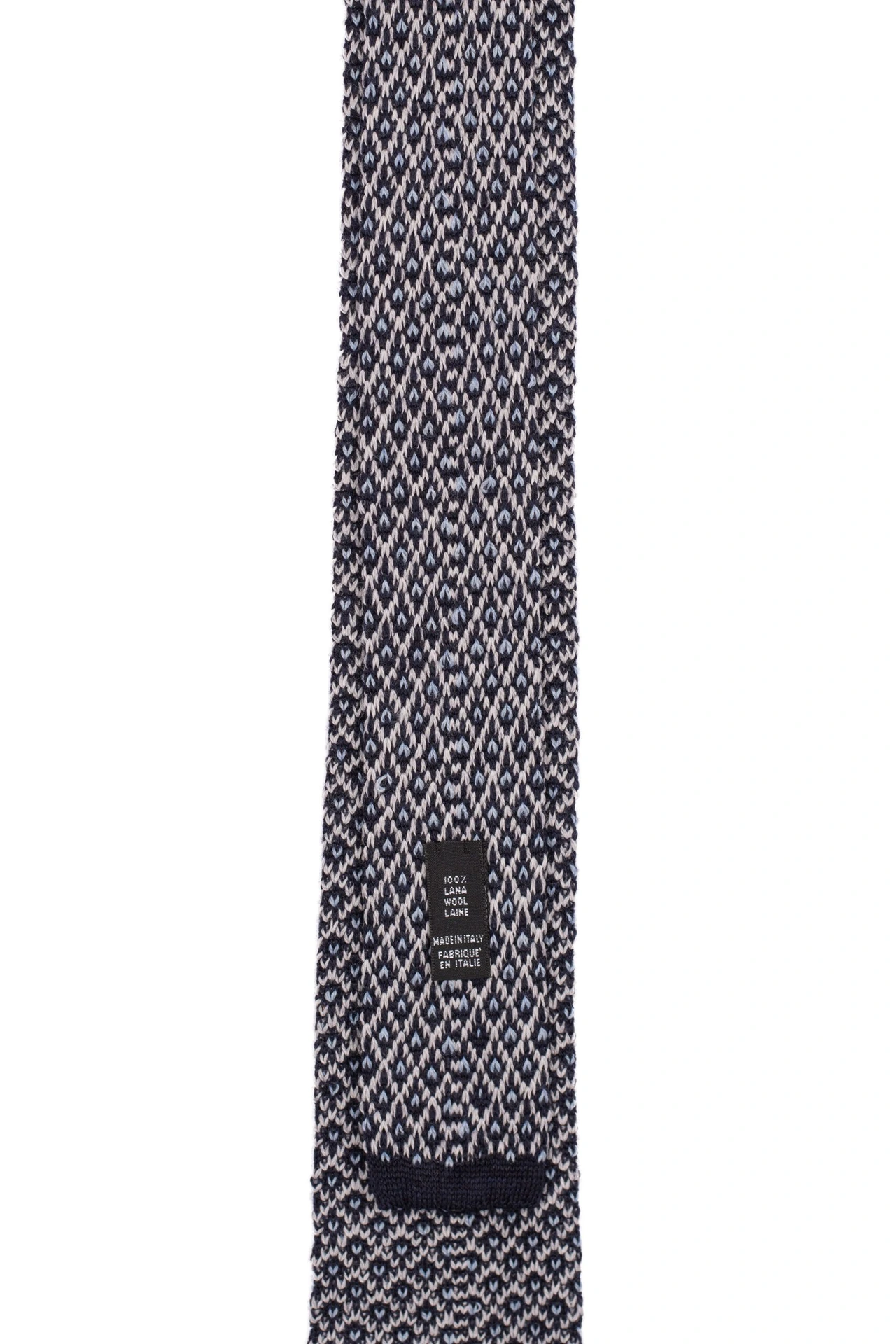Blue Geometric Knitted Wool Necktie for Men