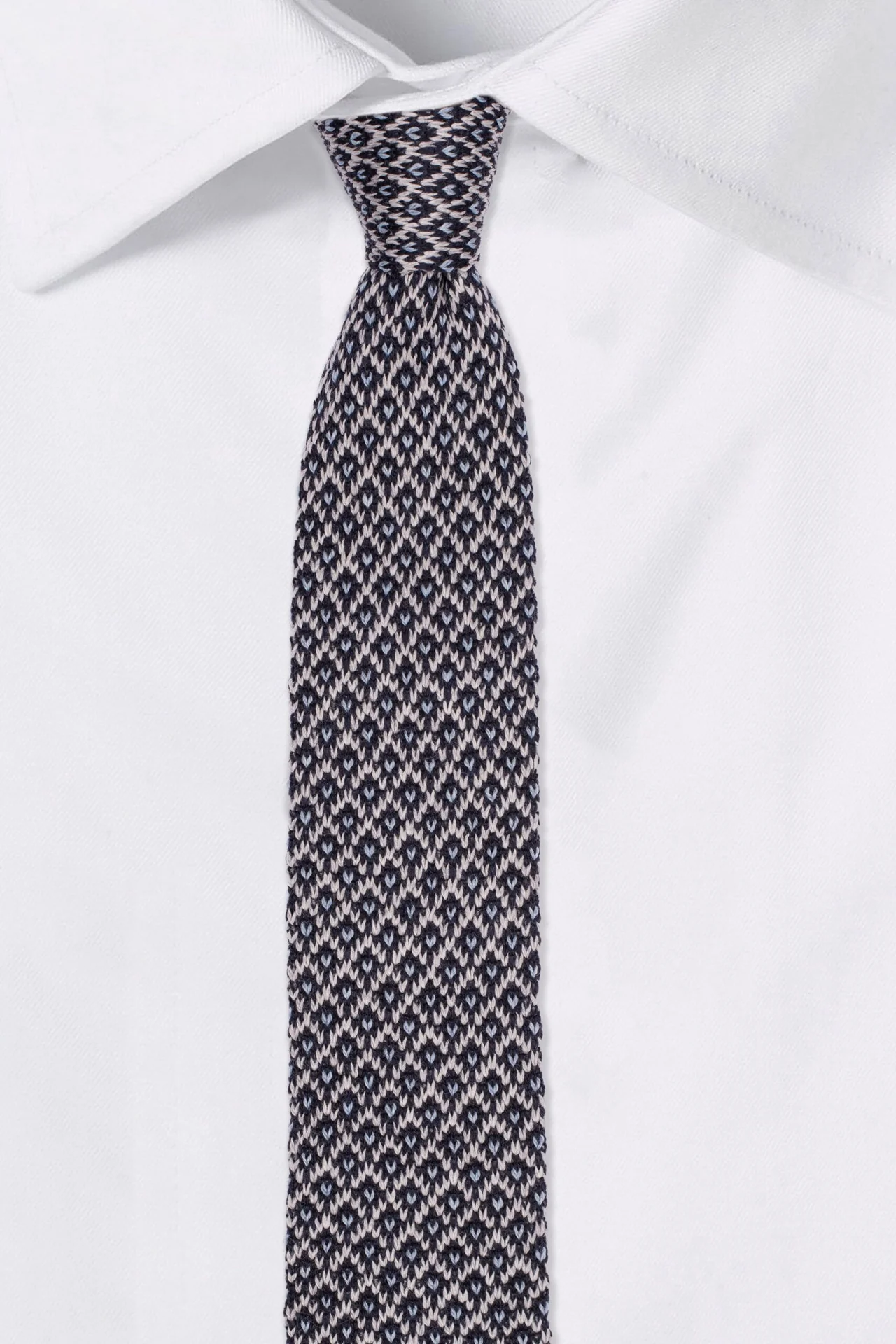 Blue Geometric Knitted Wool Necktie for Men