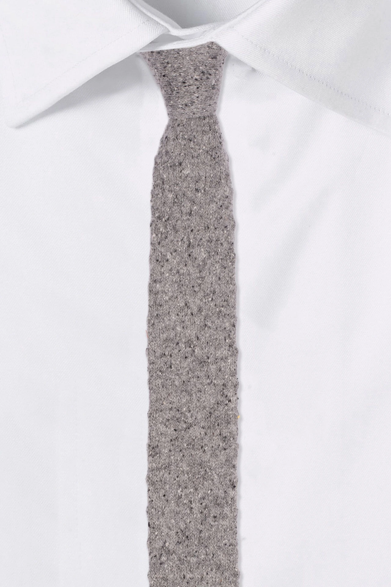 Grey Solid Knitted Wool Necktie for Men