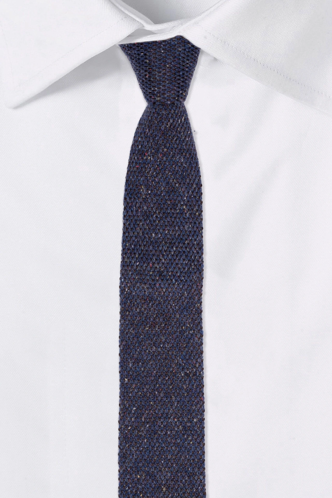 Blue Solid Knitted Wool Necktie for Men