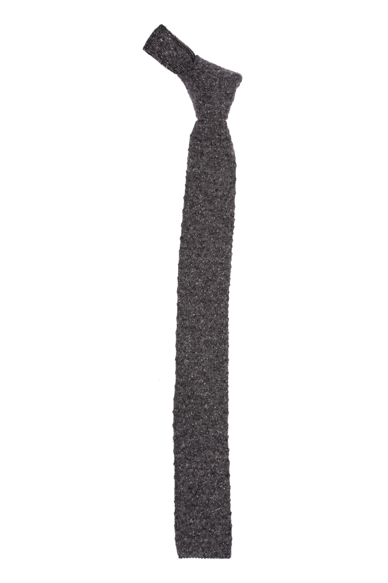 Grey Solid Knitted Wool Necktie for Men