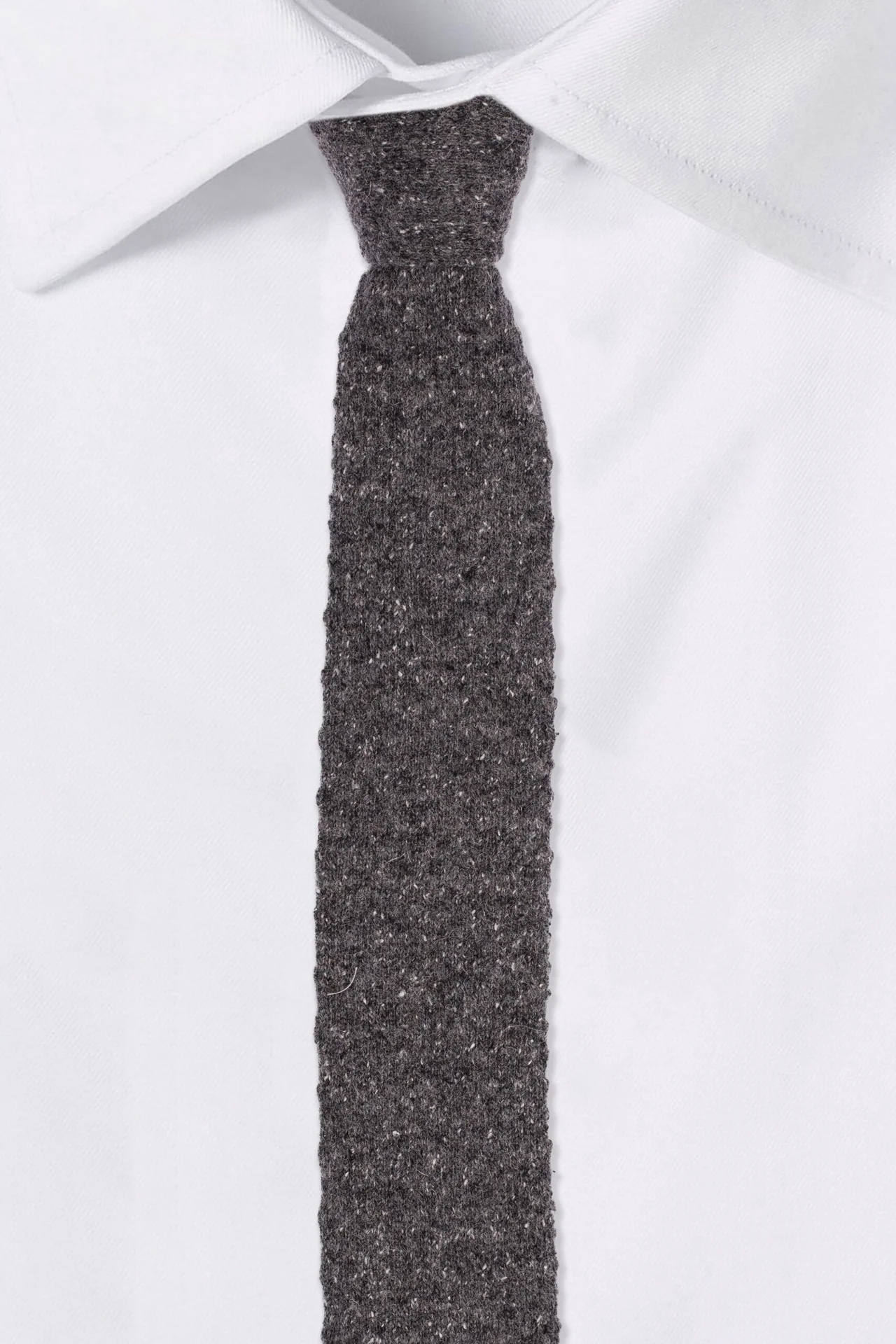 Grey Solid Knitted Wool Necktie for Men