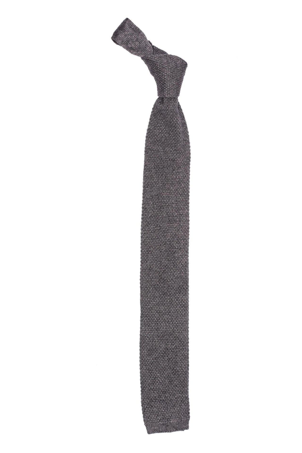 Grey Solid Knitted Wool Necktie for Men