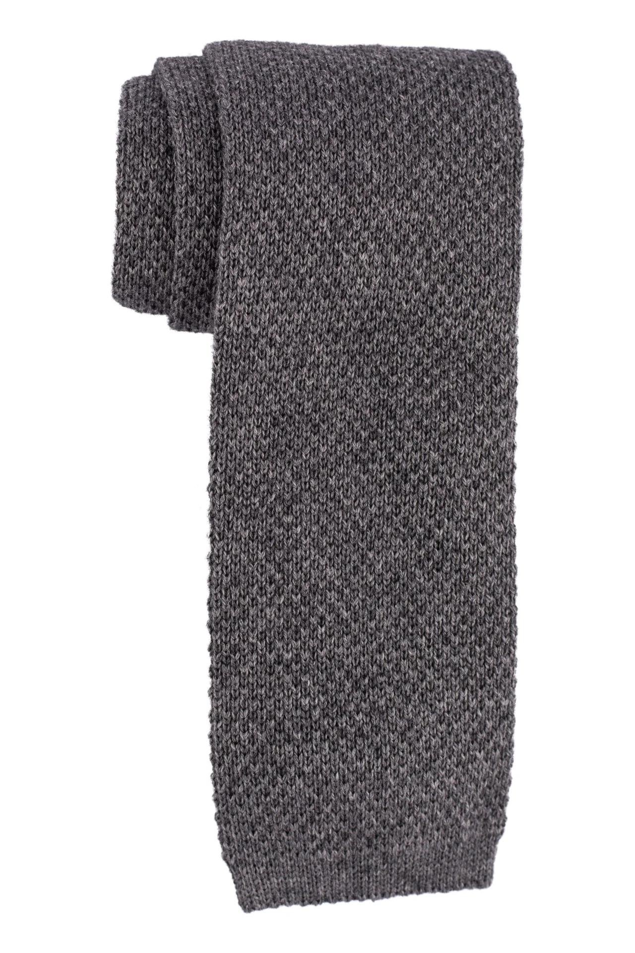 Grey Solid Knitted Wool Necktie for Men