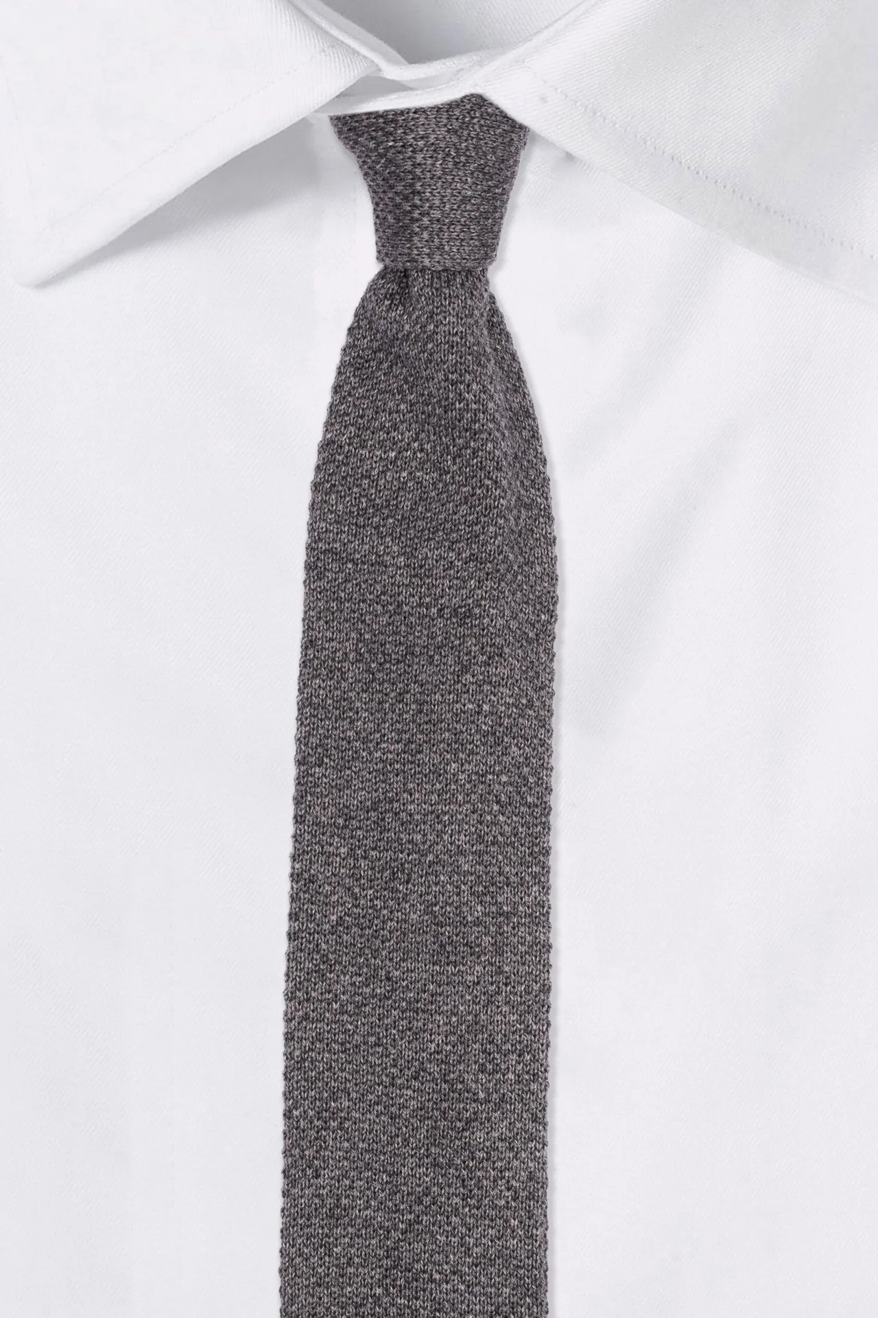 Grey Solid Knitted Wool Necktie for Men