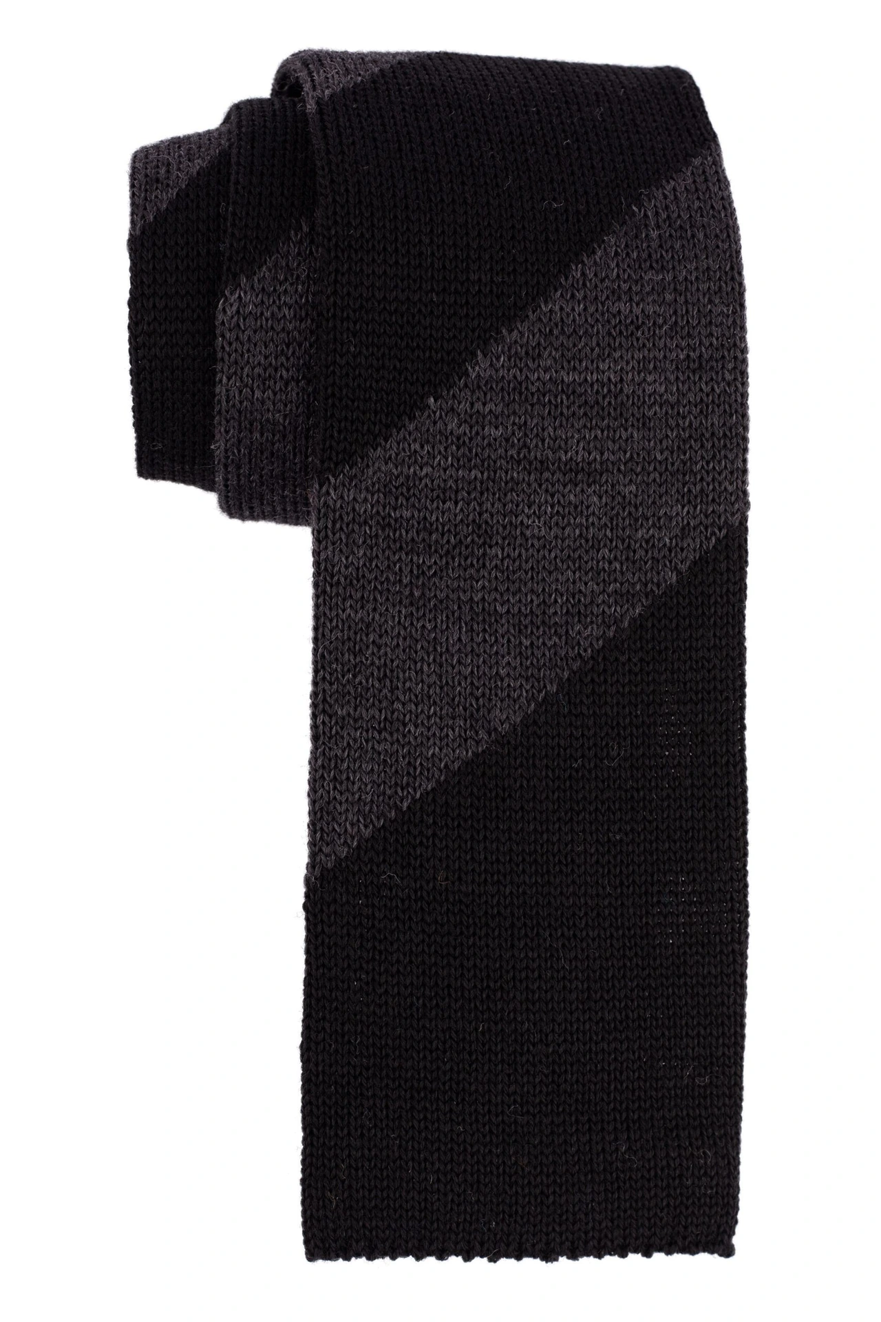 Black Striped Knitted Wool Necktie for Men