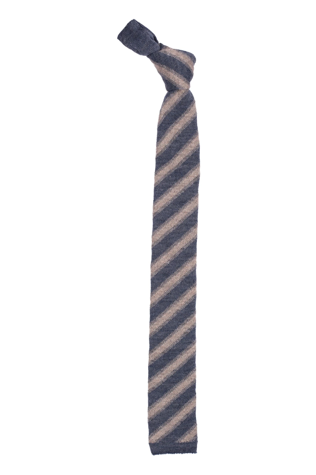 Blue Striped Knitted Wool Necktie for Men