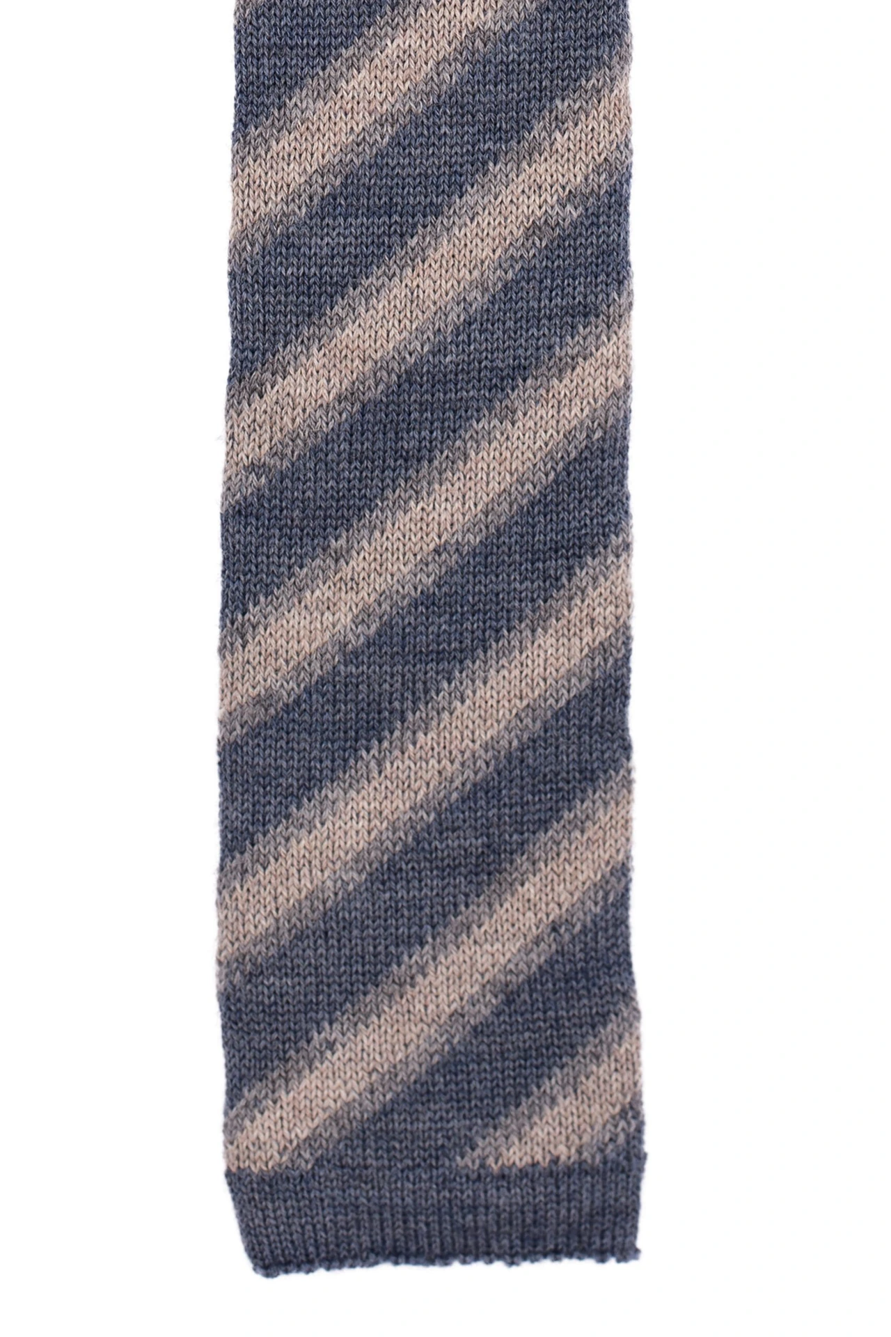Blue Striped Knitted Wool Necktie for Men