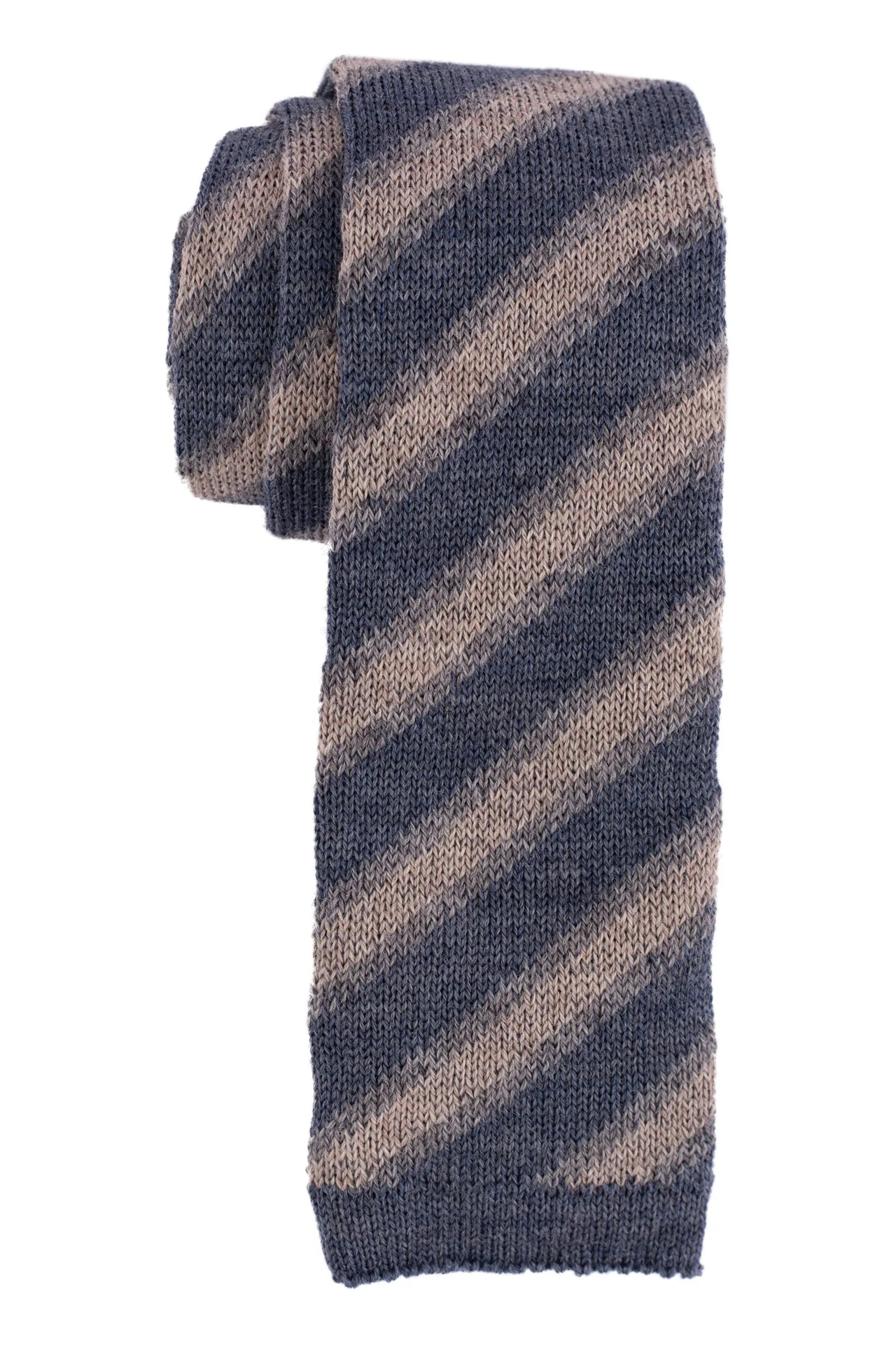 Blue Striped Knitted Wool Necktie for Men