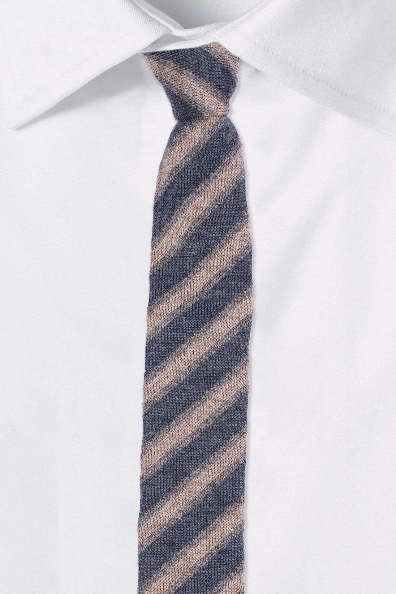 Blue Striped Knitted Wool Necktie for Men