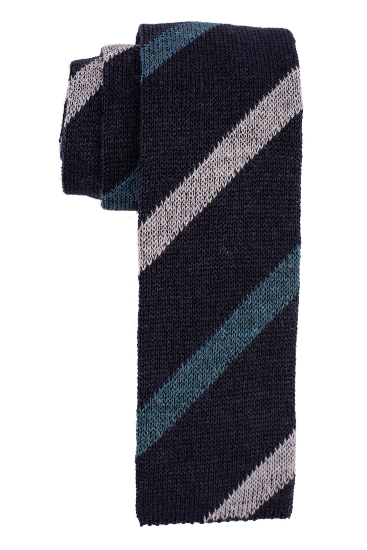 Blue Striped Knitted Wool Necktie for Men