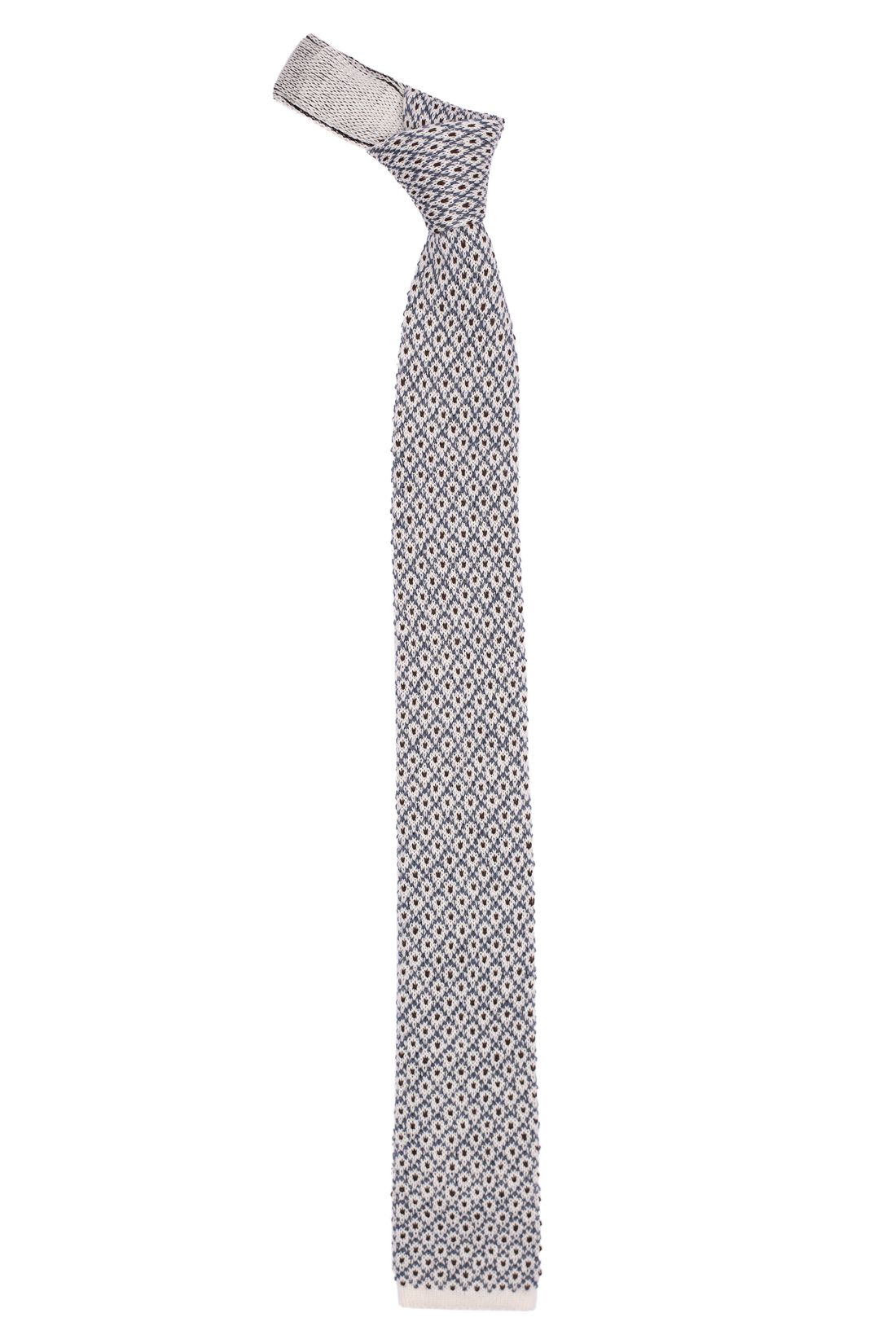 White Geometric Knitted Wool Necktie for Men