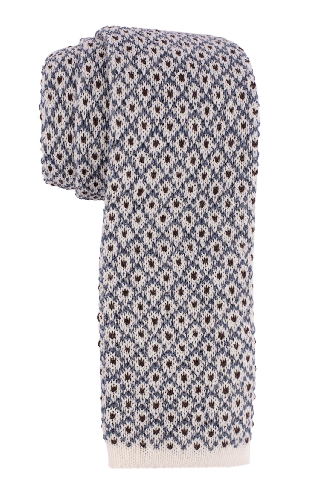White Geometric Knitted Wool Necktie for Men